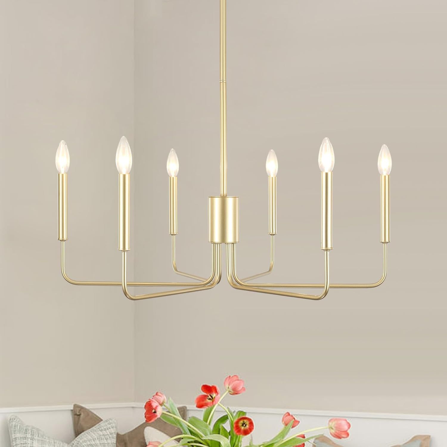 QAREHL Gold Chandeliers for Dining Room Modern Industrial Pendant Light Farmhouse 6 Light Hanging... | Amazon (US)