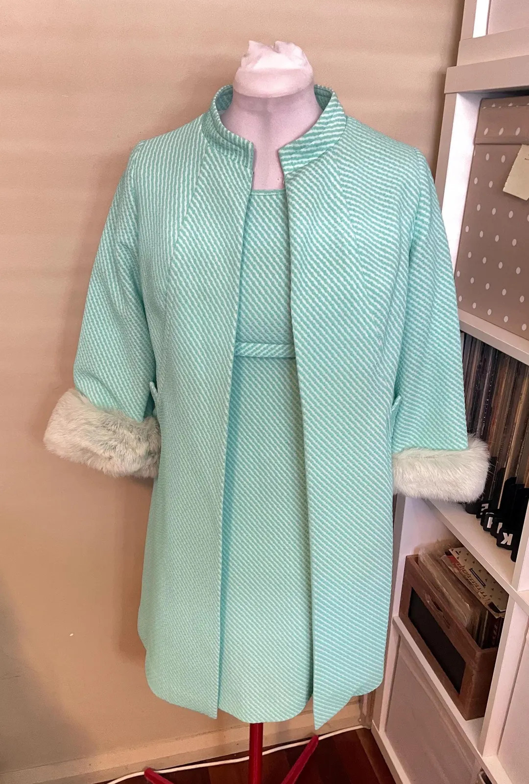 1960s Mint Green Crimplene Dress and Top-Coat Set with Rabbit Fur Trim, 35 Bust | Etsy (Global)
