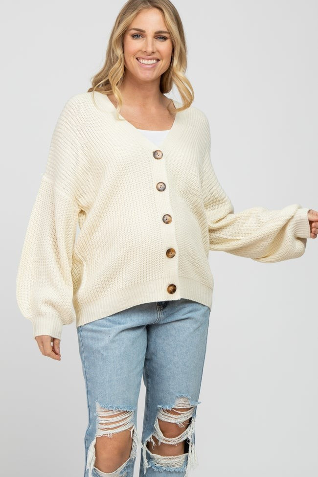 Ivory Knit Button Front Maternity Cardigan | PinkBlush Maternity