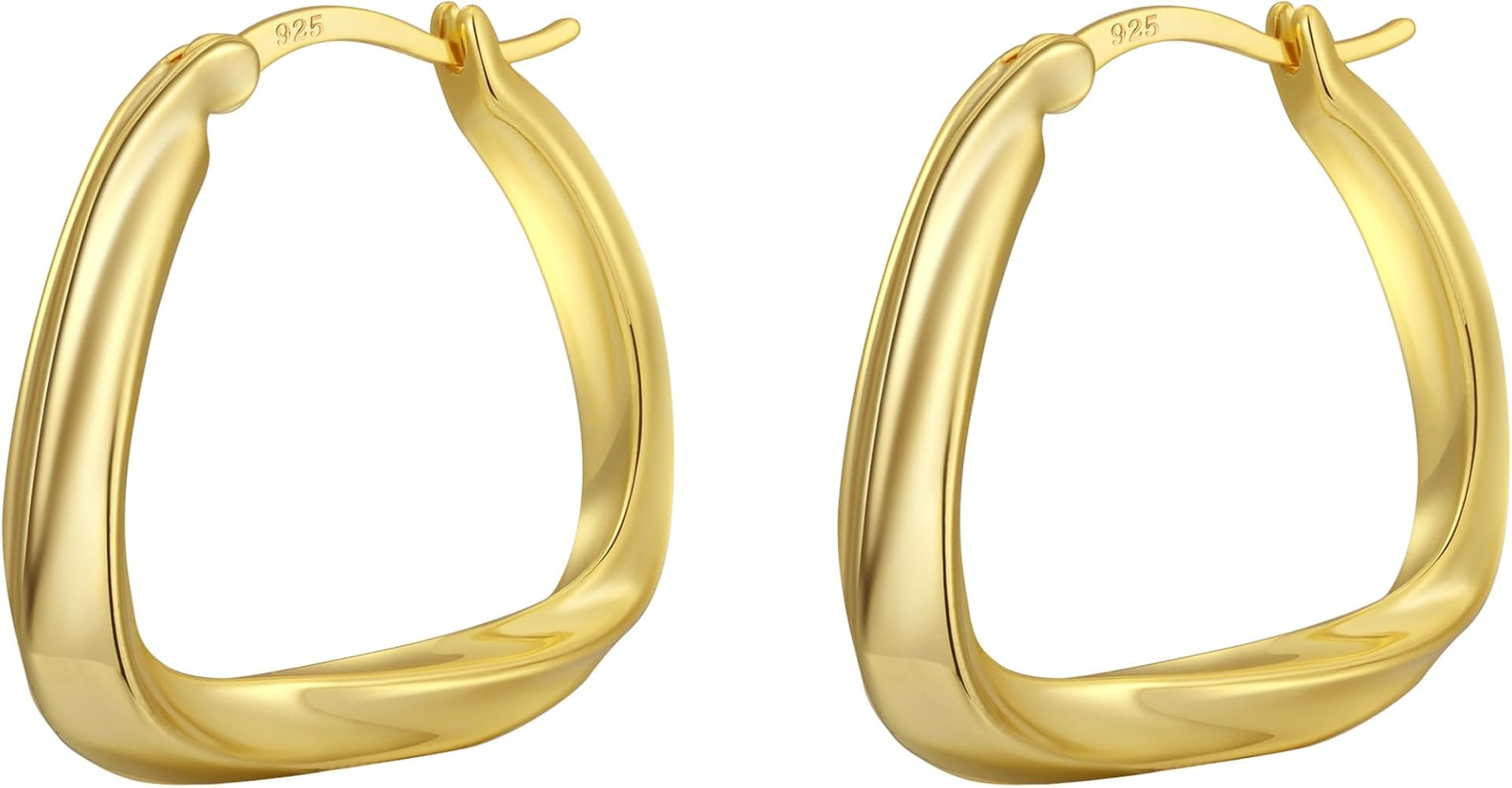 Thick Gold Hoop Earrings for Women,18K Gold Plated Sterling Silver Chunky Hoop Earrings Fashion G... | Amazon (US)