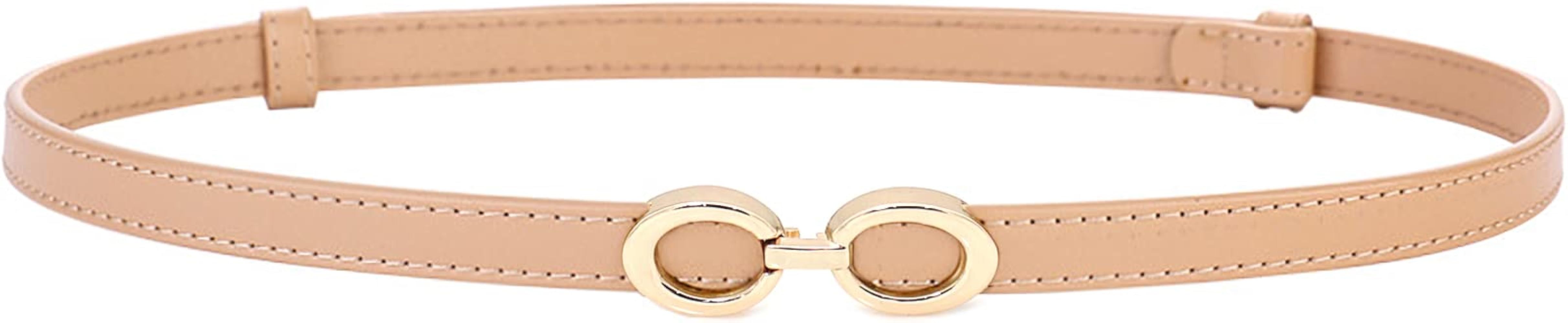 Lamdgbway Skinny Belts for Women Thin Leather Belt Adjustable Slim Waist Belt for Dress | Amazon (US)