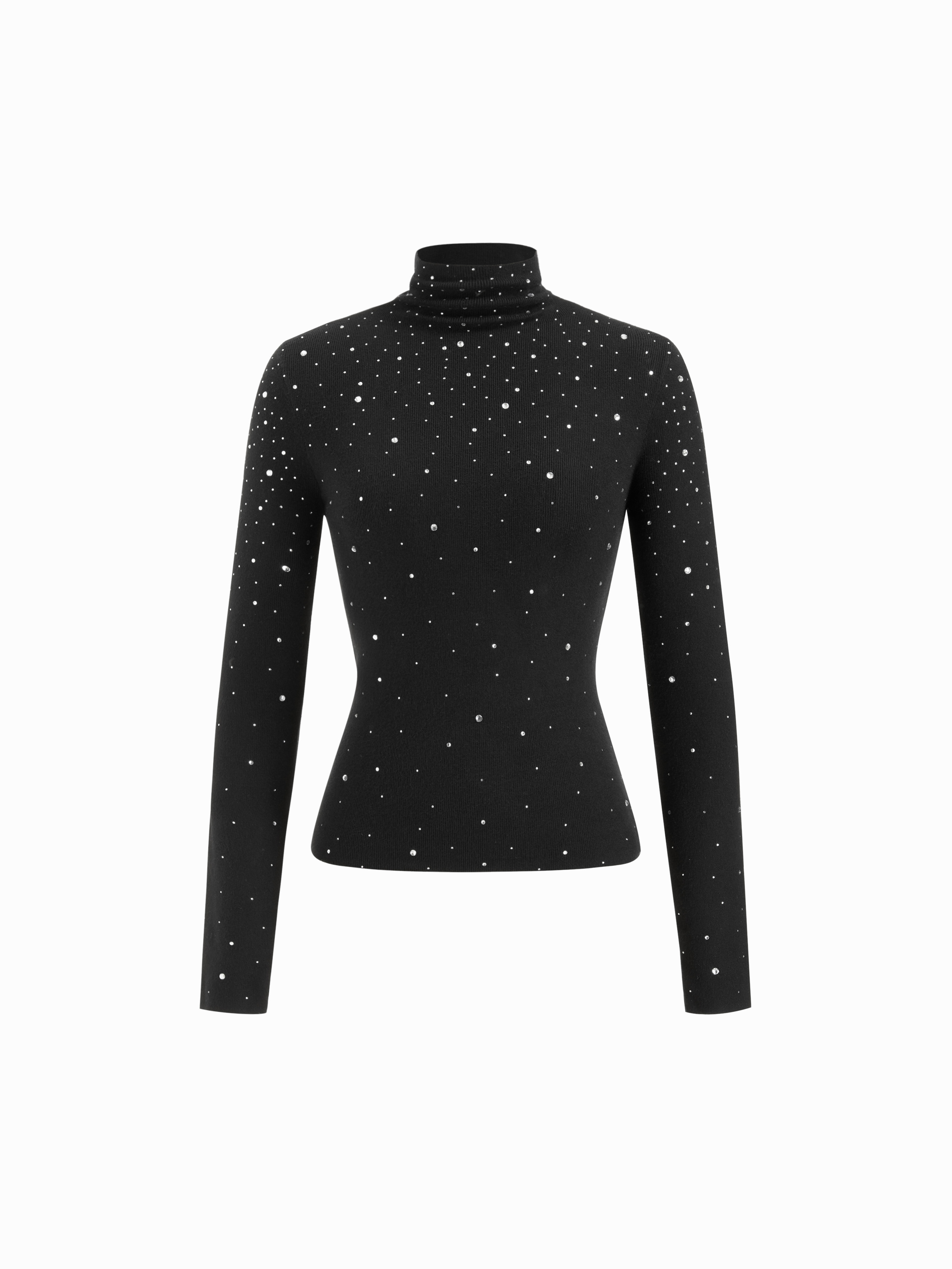 Knit Fabric Turtleneck Long Sleeve Rhinestone Sweater For Daily Casual | Cider