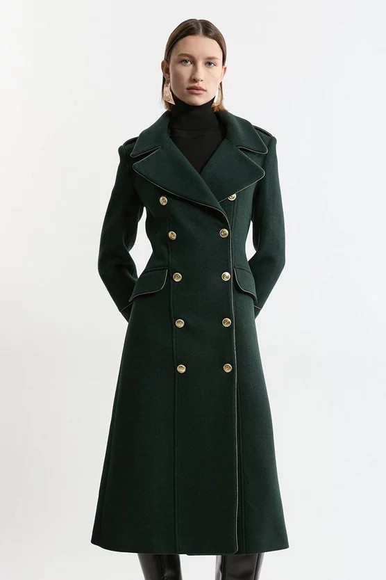 Premium Italian Manteco Wool Double Breasted Tailored Midi Coat | Karen Millen US