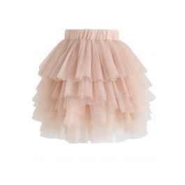 Love Me More Layered Tulle Skirt in Nude Pink for Kids | Chicwish