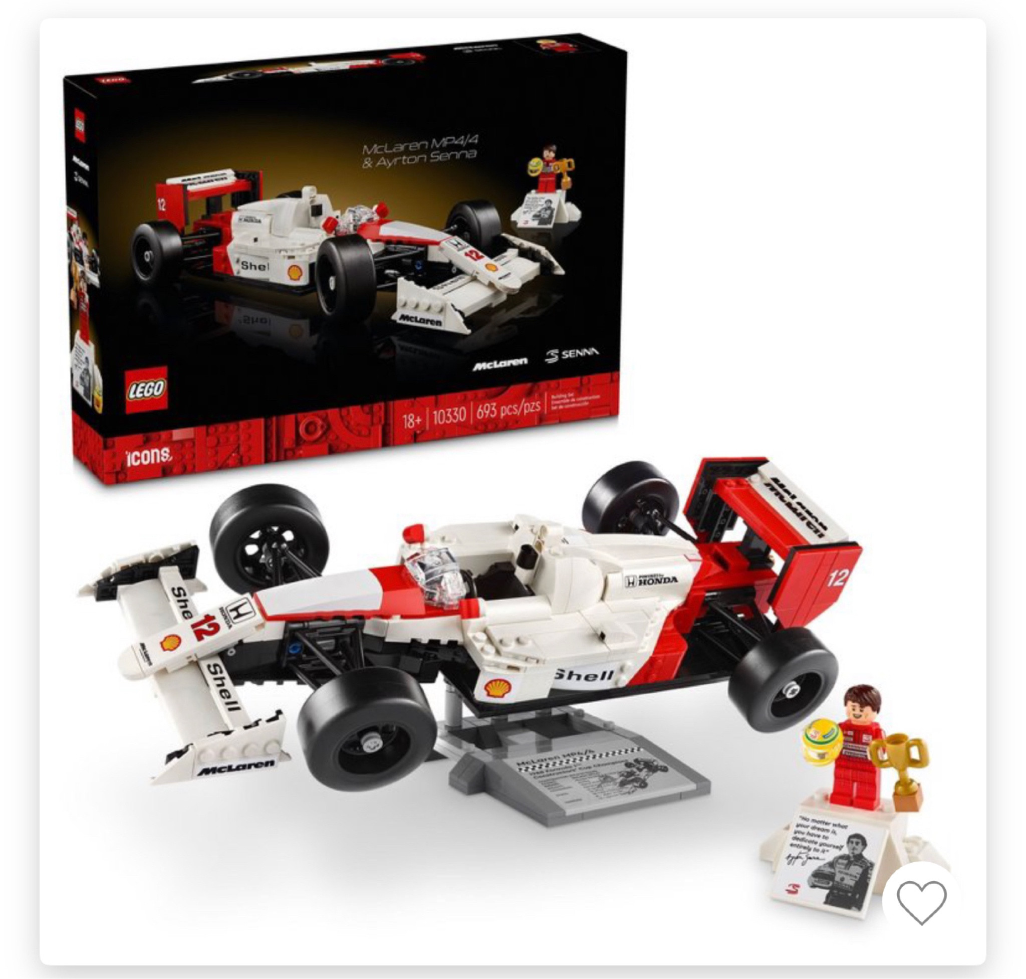 For that guy that live Lego and for the guy that love race car. The story of Ayrton Senna touches my heart. We named one of our pets after him lol