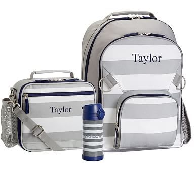 Fairfax Gray White Stripe Cold Pack Backpack Bottle Bundle, Set Of 3 | Pottery Barn Kids