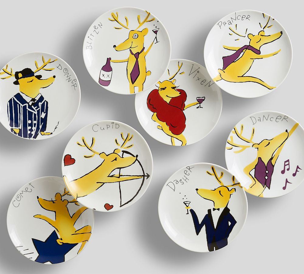 Vintage Reindeer Appetizer Plates - Mixed Set of 8 | Pottery Barn (US)