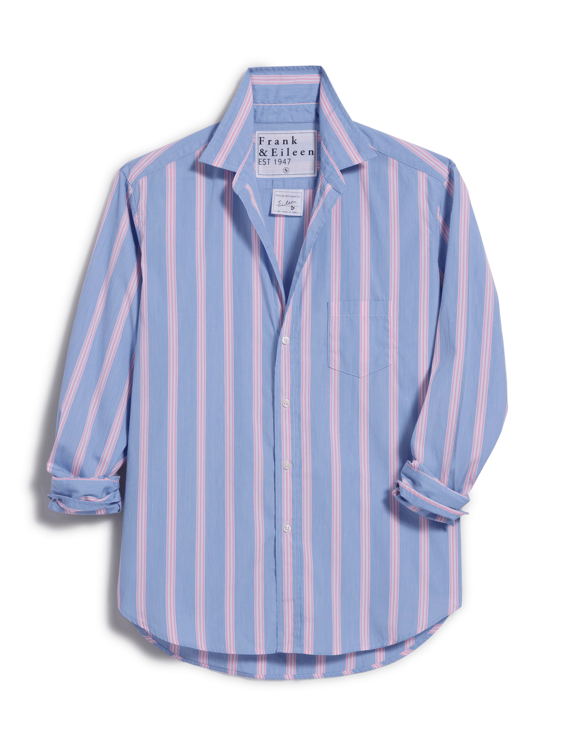 EILEEN Blue with Pink Multi Stripe, Italian Cotton | Frank & Eileen