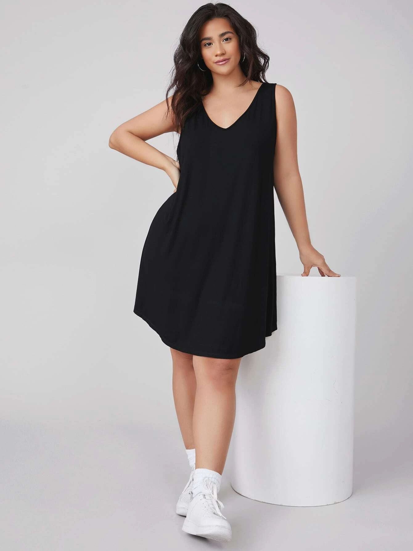 SHEIN BASICS Plus Solid Sleeveless Dress | SHEIN