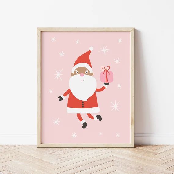 Santa Printable  Christmas Wall Art Pink Christmas Print | Etsy | Etsy (US)