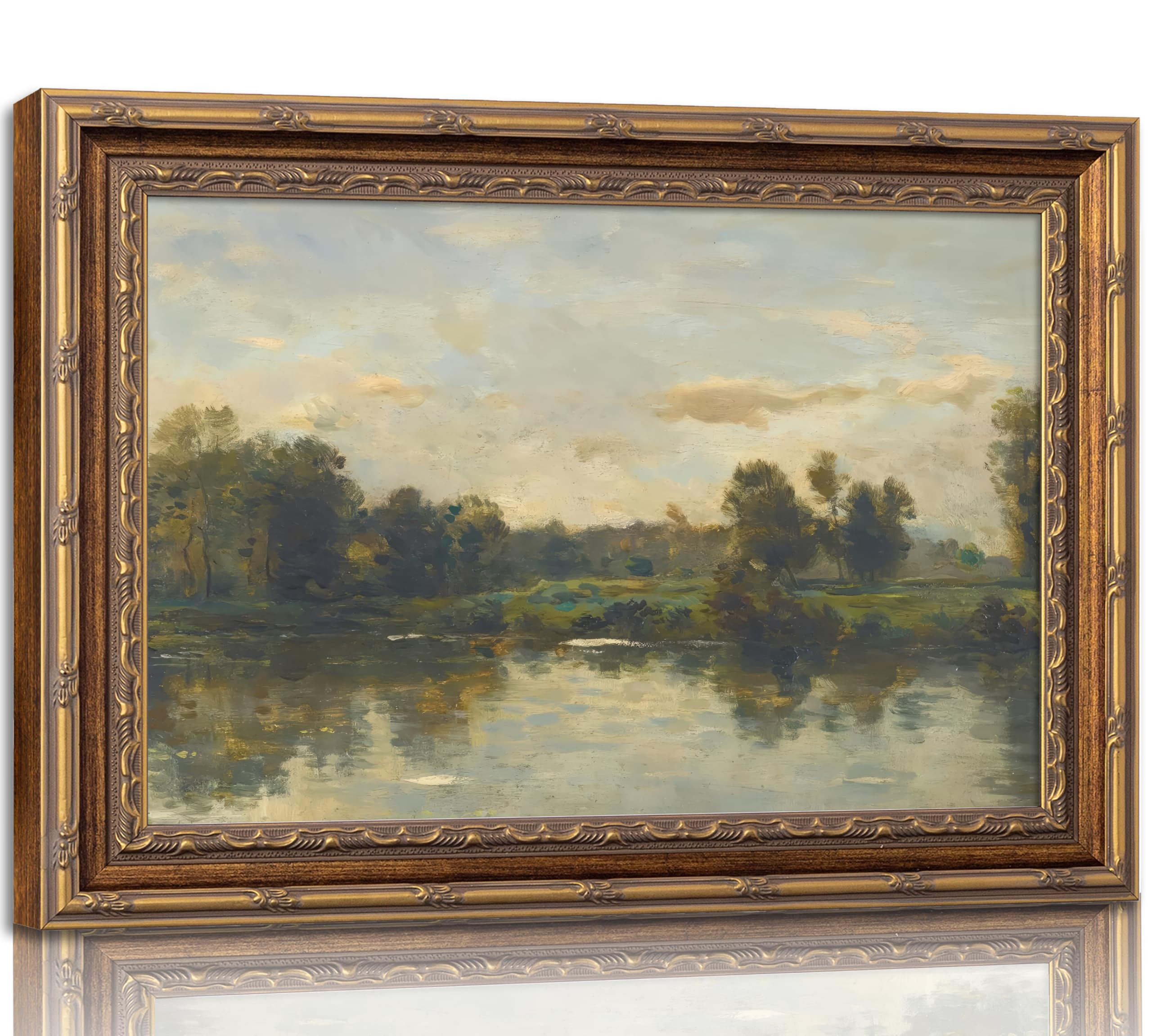 Vintage Gold Framed Landscape Wall Art Vintage River Painting Canvas Prints Landscape Wall Decor ... | Amazon (US)