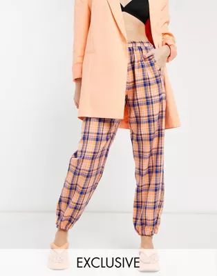 COLLUSION woven joggers in orange plaid | ASOS (Global)