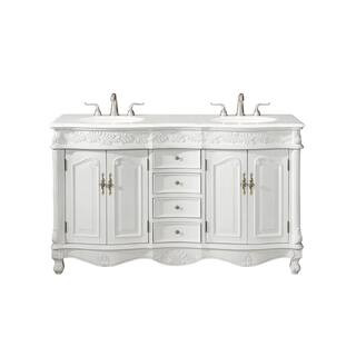 Simply Living 60 in. W x 22 in. D x 36 in. H Bath Vanity in Antique White with Ivory White Engine... | The Home Depot