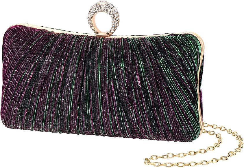 iWISH Womens Golden Glitter Clutch Purse Pleated Evening Bag for Bridal Wedding Party with Rhines... | Amazon (US)