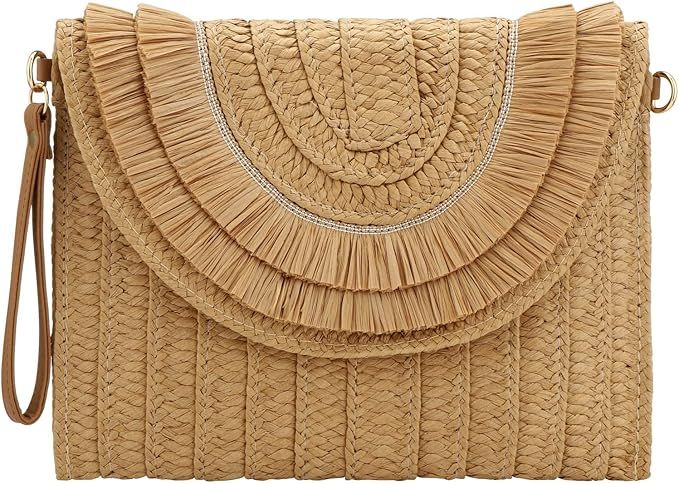 Straw Shoulder Bag for Women Hand-woven Woven Purse Crossbody Summer Beach Envelope Clutch Purse ... | Amazon (US)