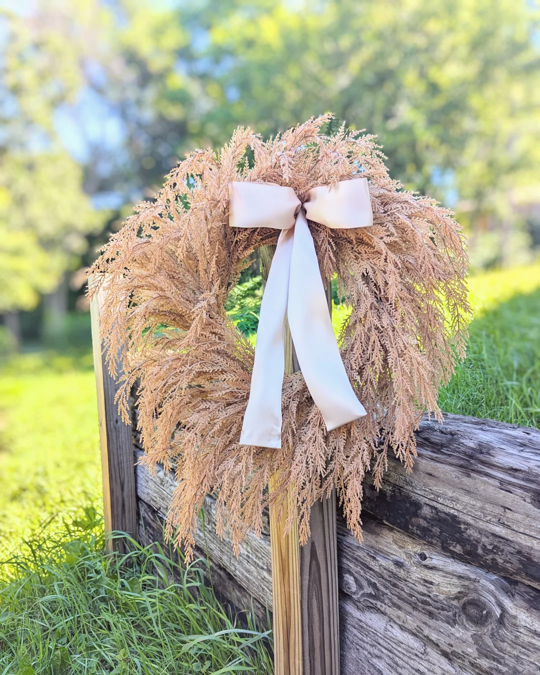 Simple Beige Autumn Wreath; Fall Light Brown Cedar Wreath, Real Touch Cedar Wreath, Neutral Boho ... | Etsy (US)