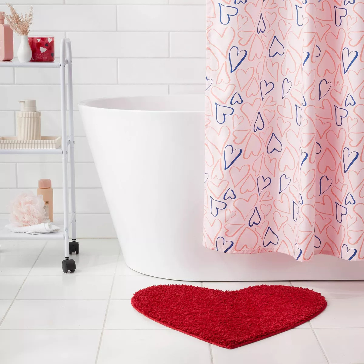 24"x24" Valentines Day Shaped Heart Non-Slip Bath Rug Red - Room Essentials™ | Target