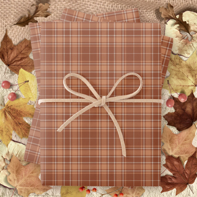 Tartan - Burnt Sienna-Terracotta-Milky Brown Wrapping Paper Sheets | Zazzle