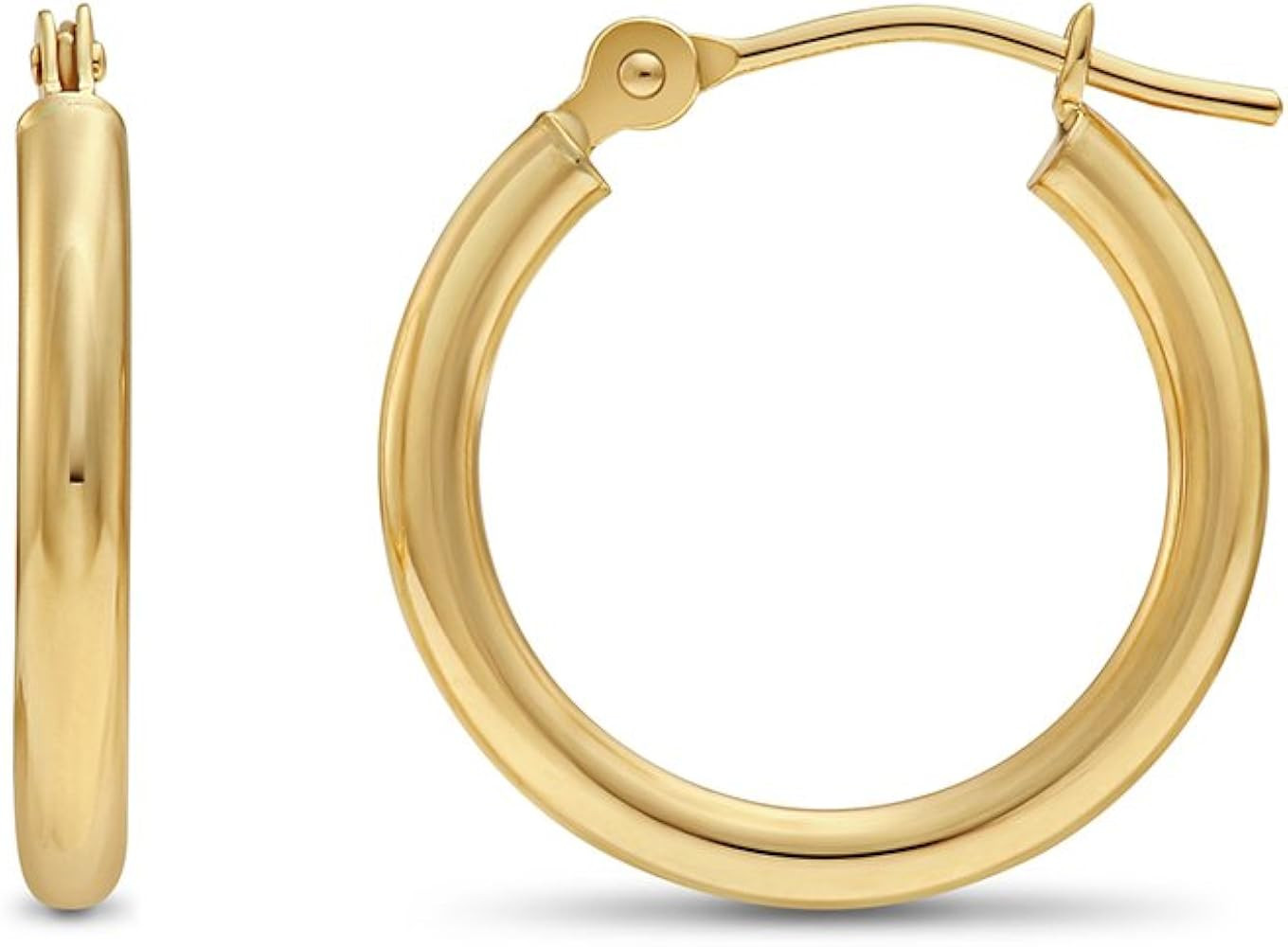 14k Yellow Gold Classic Shiny Polished Round Hoop Earrings, 2mm tube | Amazon (US)