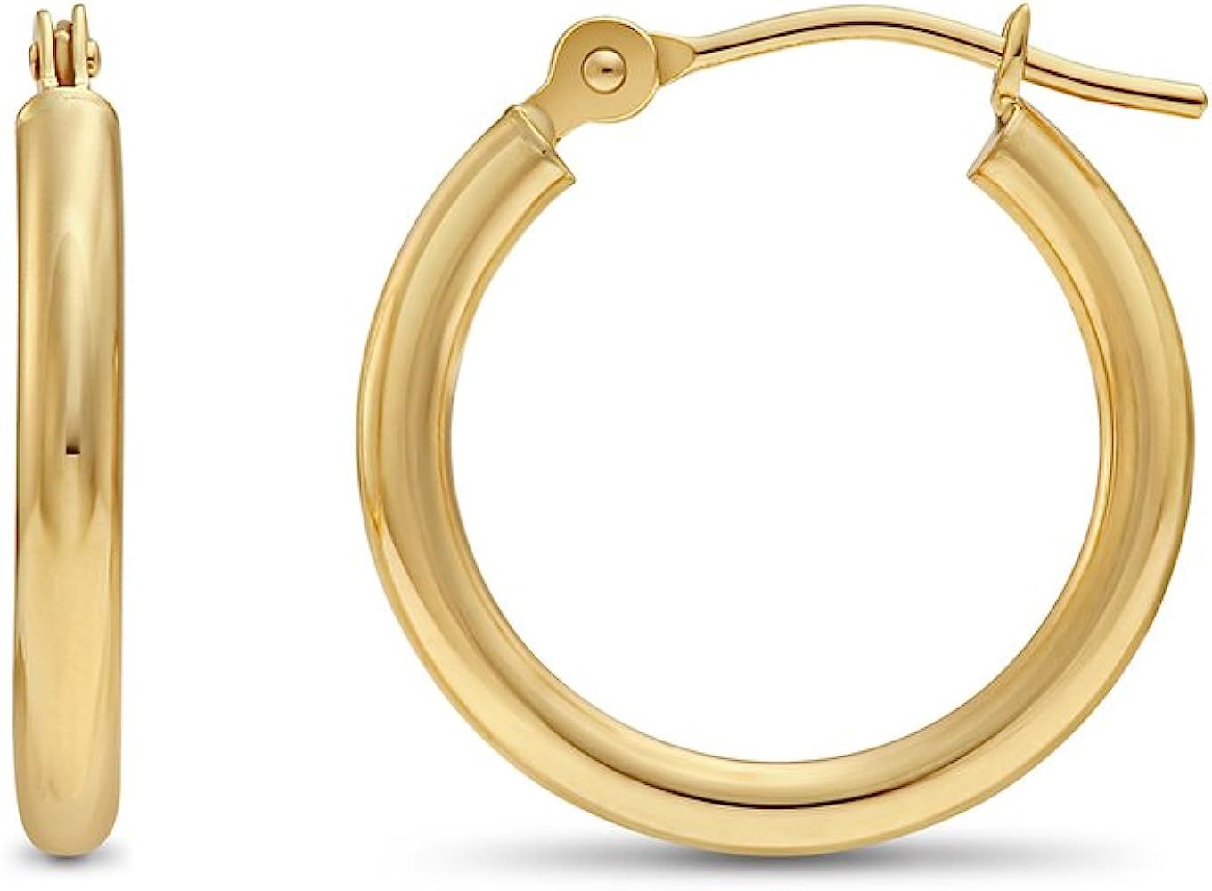 14k Yellow Gold Classic Shiny Polished Round Hoop Earrings, 2mm tube | Amazon (US)