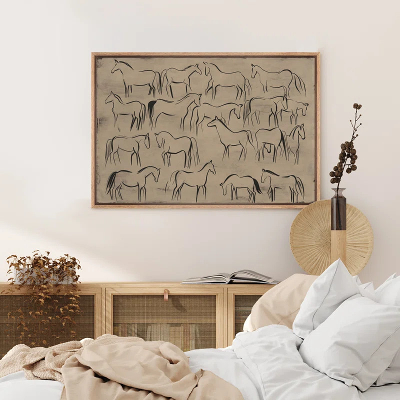Galloping Herd of Horses Vintage Sketch Art Abstract Beige Neutral Decor Minimalist Modern Wall A... | Wayfair North America