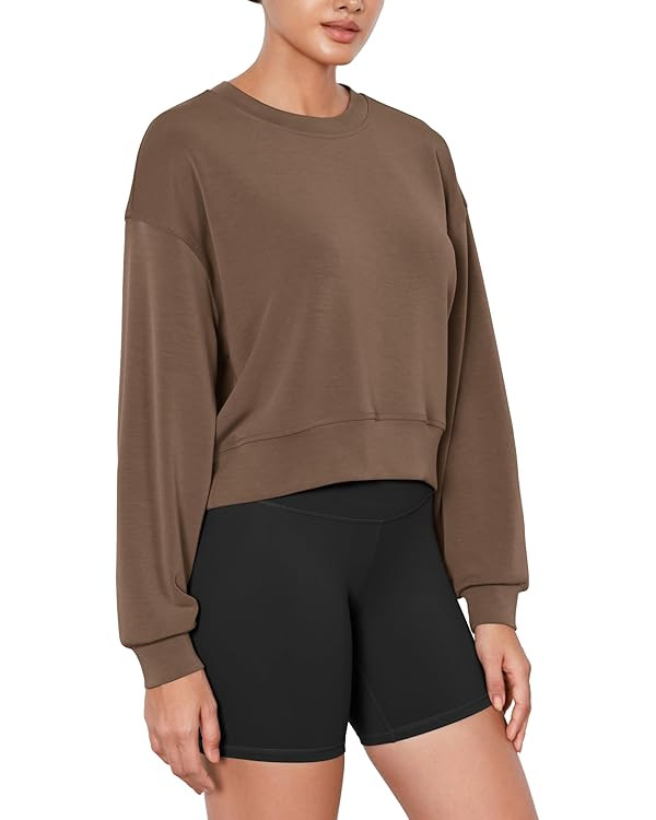 ODODOS Modal Soft Long Sleeve Cropped Sweatshirts for Women Oversized Crew Neck Pullover Crop Top | Amazon (US)