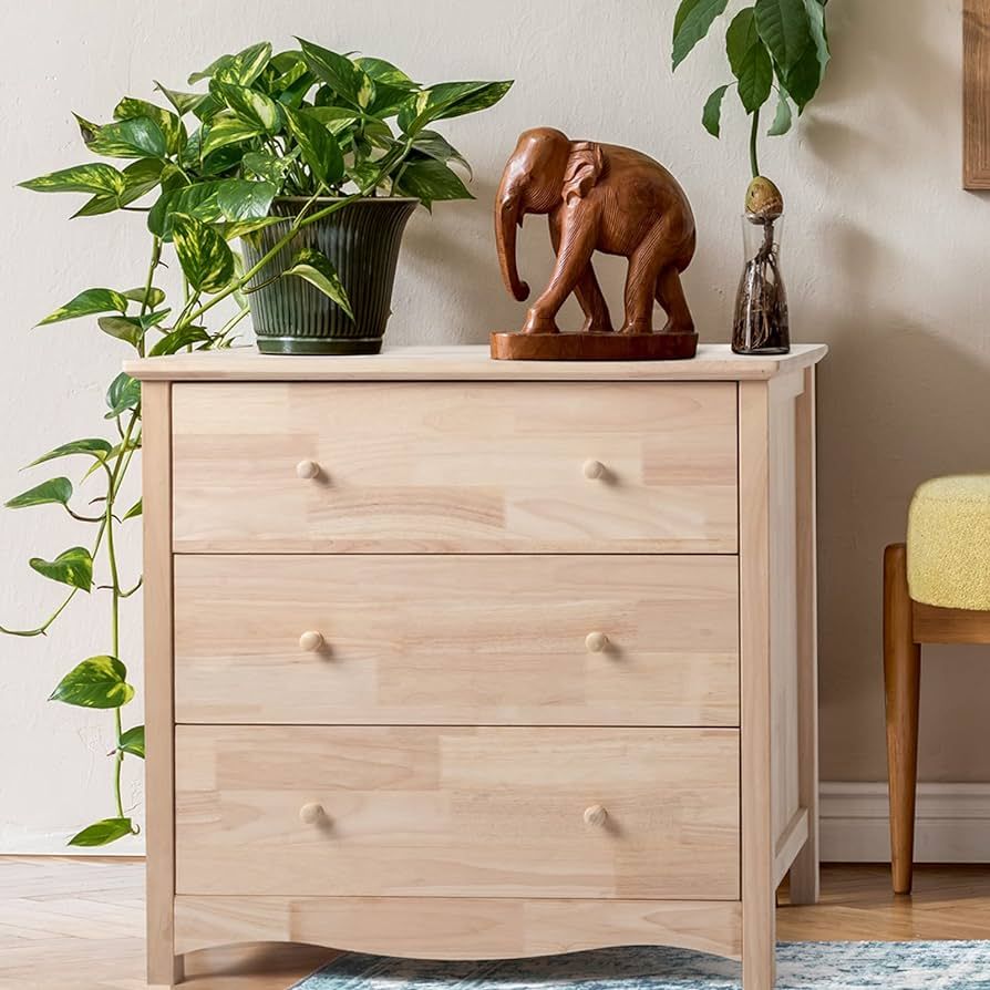 VINGLI Upgraged Unfinished 3 Drawer Dresser for Bedroom Natural Solid Wood Dresser Color DIY, Far... | Amazon (US)