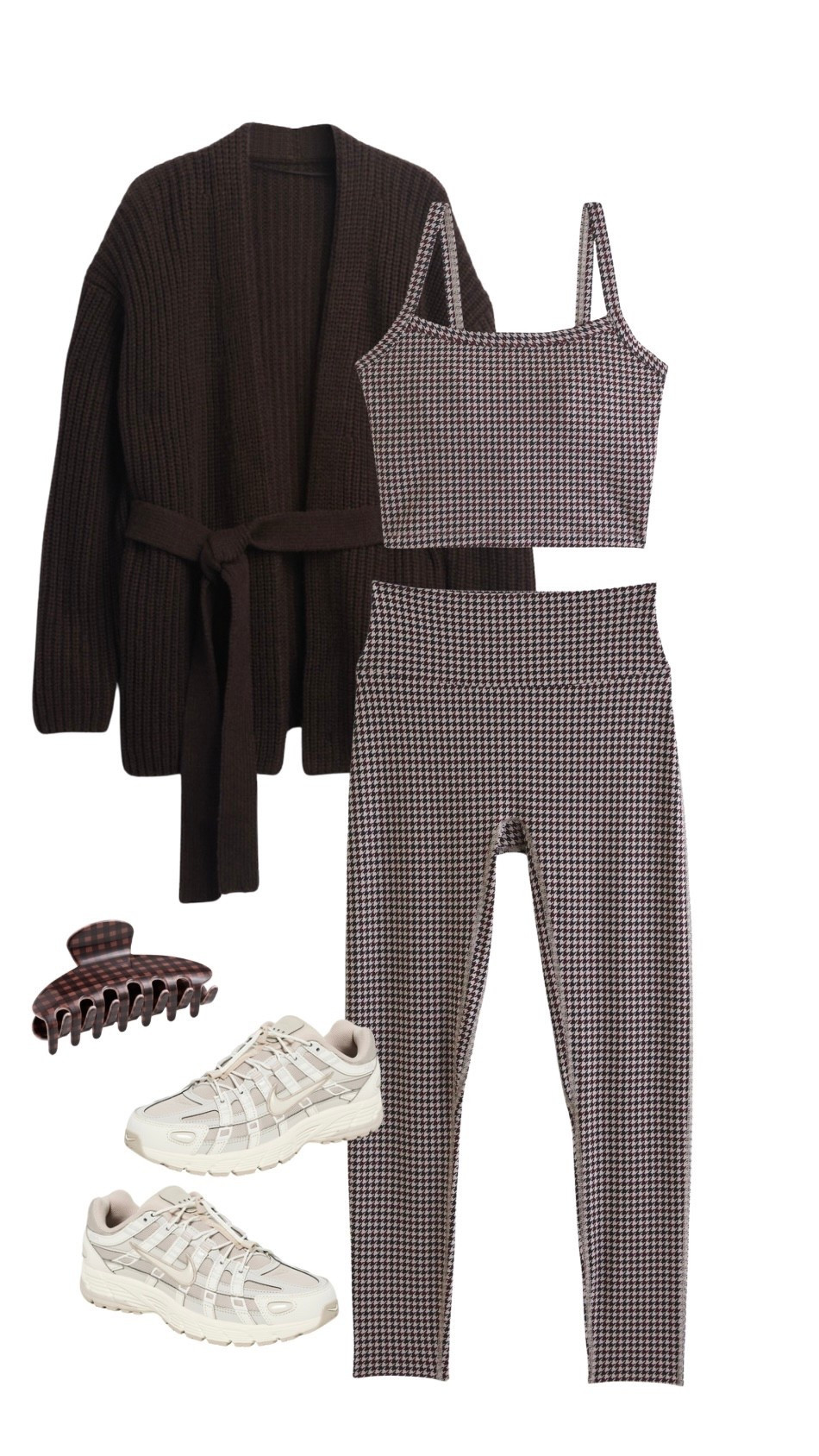 Athleisure outfit for Thanksgiving outfit idea with a brown wrap cardigan and matching workout set 

#LTKHoliday #LTKFindsUnder100