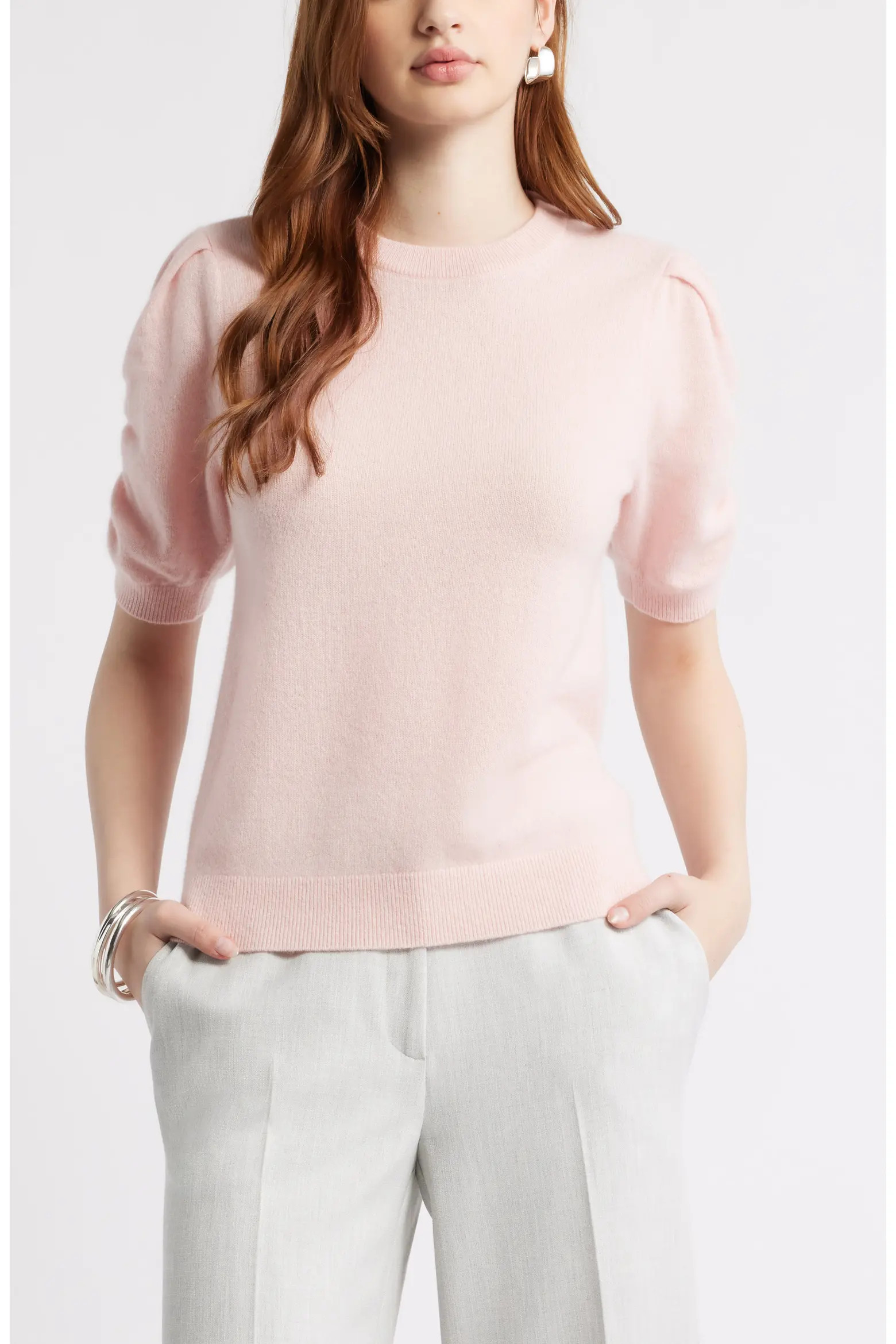 Ruched Short Sleeve Cashmere Sweater (Women) | Nordstrom | Nordstrom