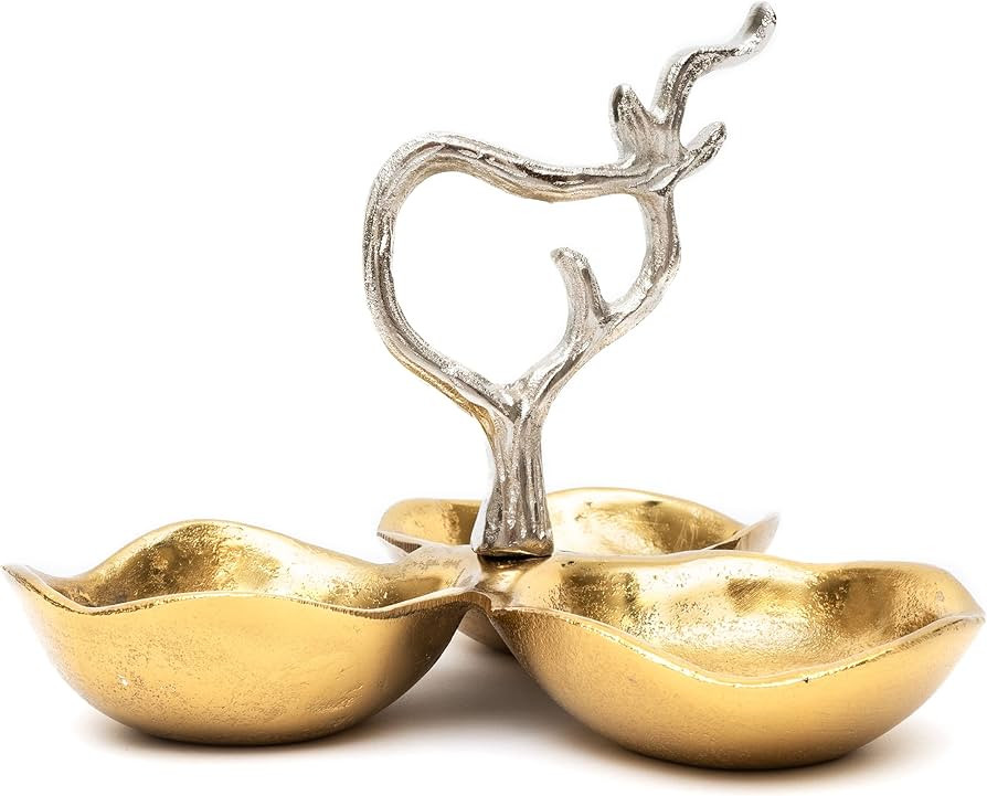 GUTE Gold Cluster Decorative Bowls, Snack Bowl With Silver Tree Branch Chip and Dip Serving Platt... | Amazon (US)