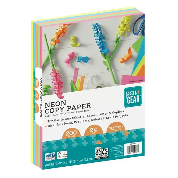 Pen + Gear Color Copy Paper, Assorted Ultra-Bright Neon, 8.5 x 11, 24 lb, 200 Sheets | Walmart (US)