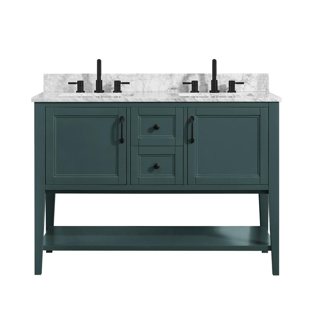 Home Decorators Collection Sherway 49 in. W x 22 in. D Bath Vanity in Antigua Green with Marble V... | The Home Depot