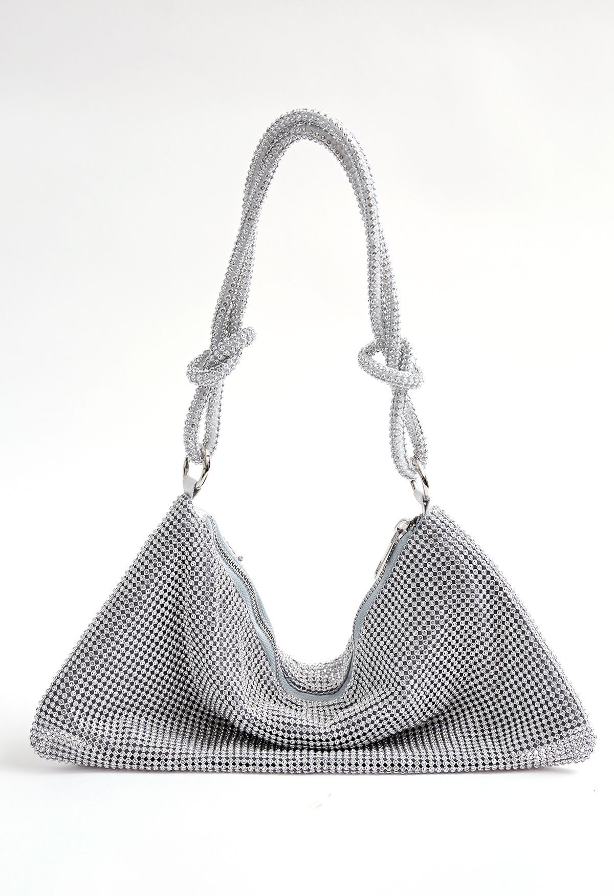 Full Diamond Double String Shoulder Bag in Silver | Chicwish
