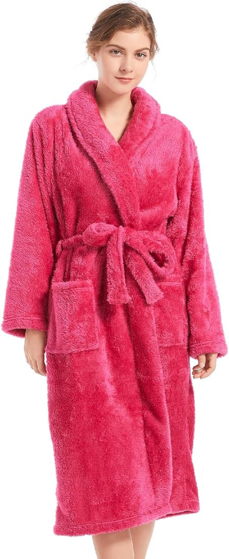Inner Wish Womens Plush Fleece Robe, Cozy Warm Bathrobe Fuzzy Female Spa Robe With Pockets | Amazon (US)