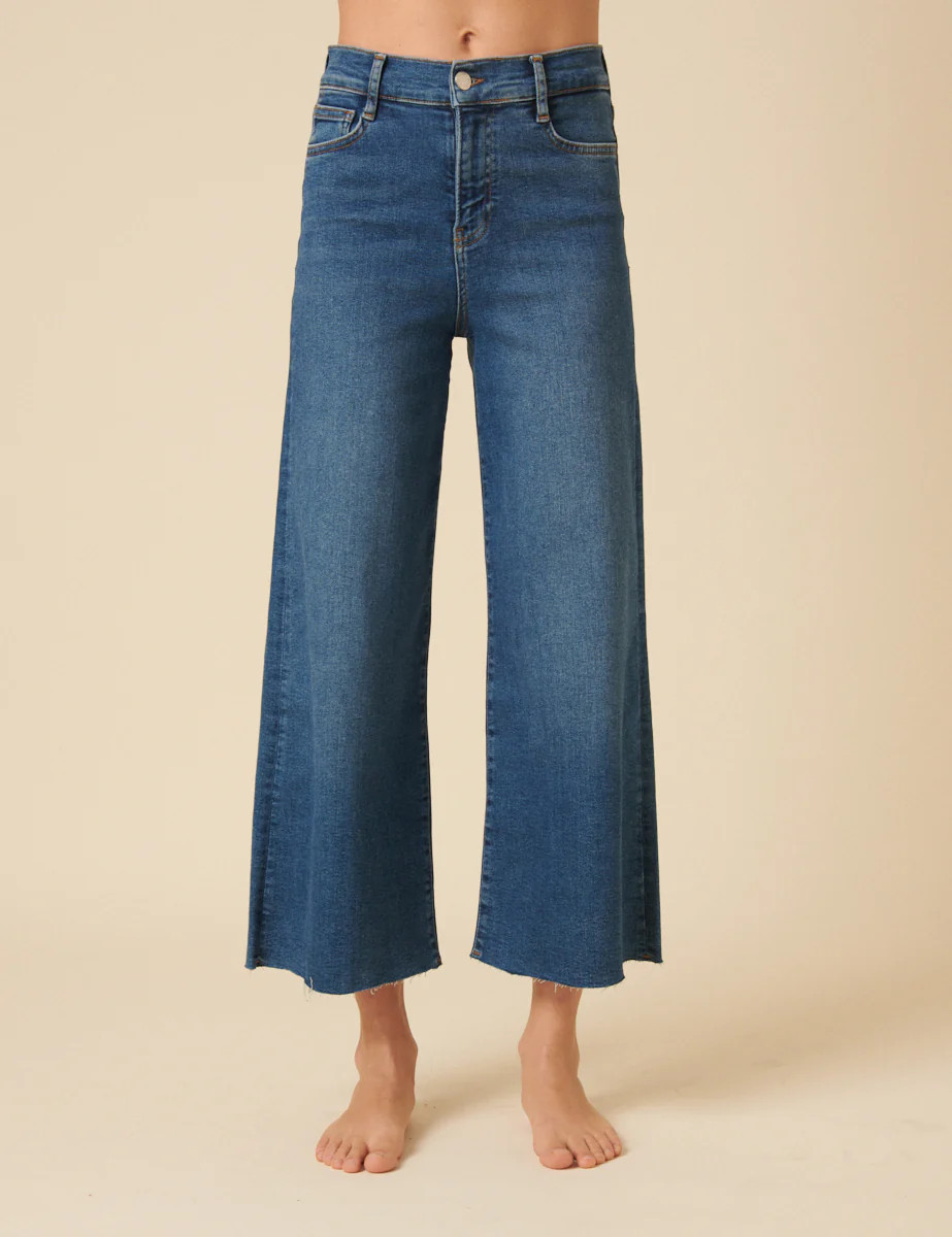 Mid Wash Denim Cropped Palazzo Jeans | Nobody's Child