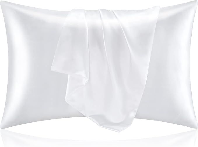 BEDELITE Silk Pillow Cases Standard Size Set of 2 Pack, White Satin Pillowcase for Hair and Skin,... | Amazon (US)