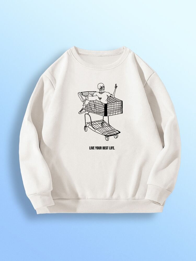 ROMWE X POMOi Slogan Skeleton Graphic Sweatshirt | SHEIN