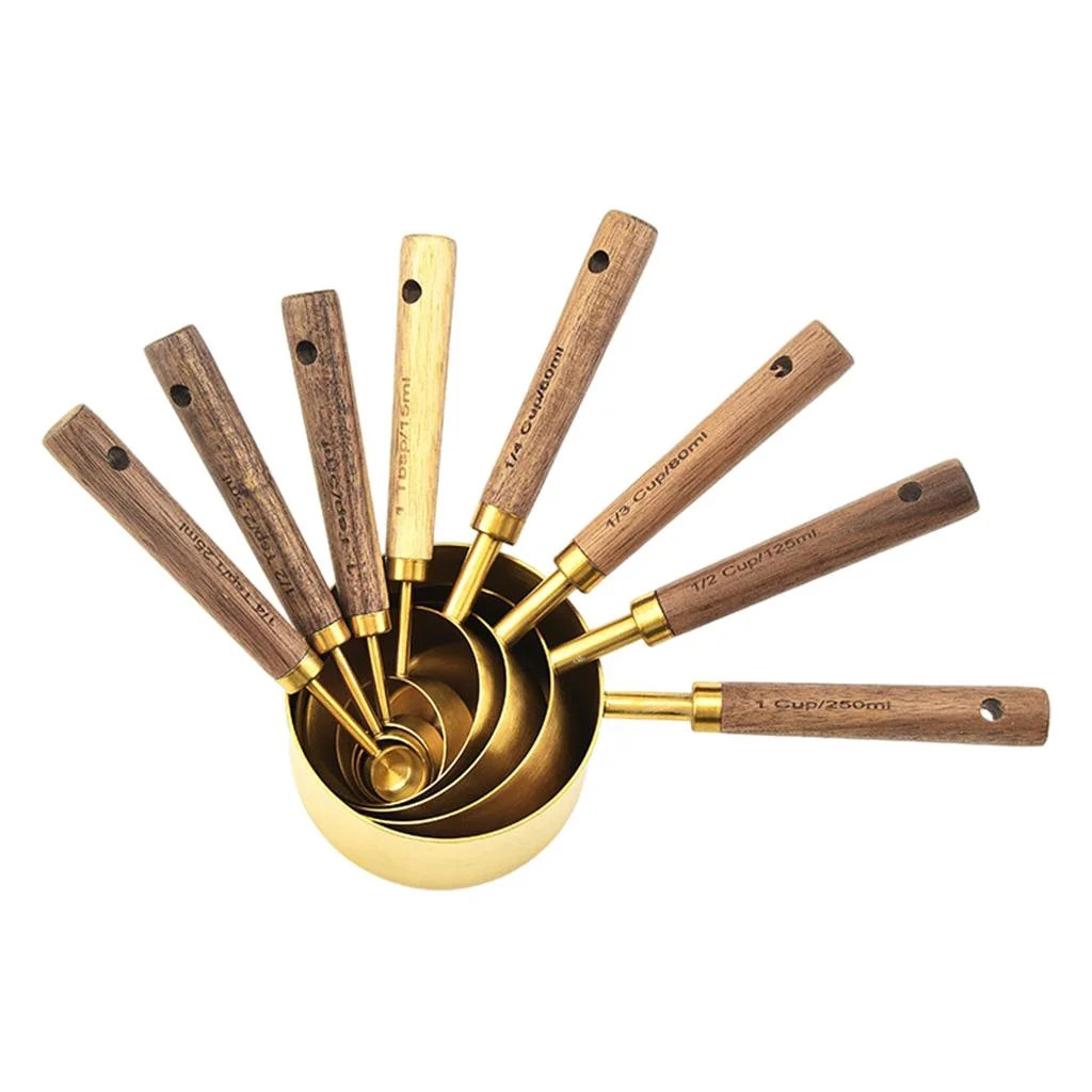 Measuring Cups and Spoons Set of 8,Wood Handle with Metric and US Measurements Stainless Steel Dr... | Walmart (US)
