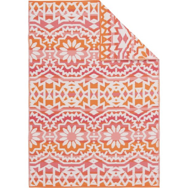 Mainstays 5'x7' Orange Coral Floral Medallion Plastic Reversible Outdoor Rug - Walmart.com | Walmart (US)