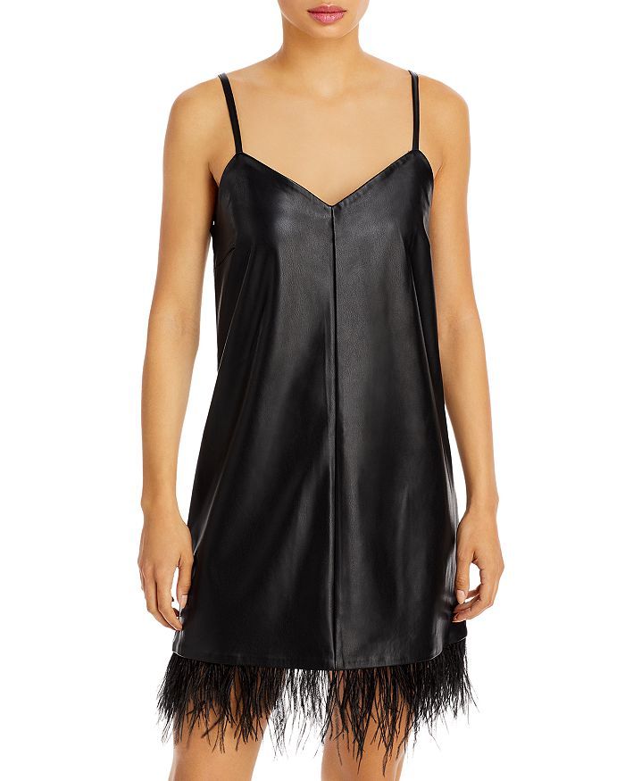 Feather Trim Vegan Leather Slip Dress | Bloomingdale's (US)