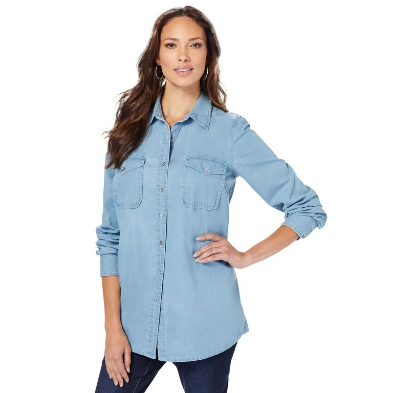 Roaman's Women's Plus Size Olivia Denim Big Shirt Bigshirt | Walmart (US)
