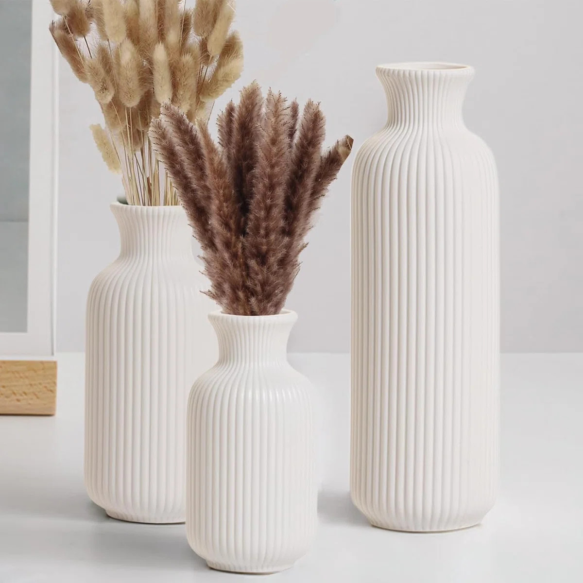 3-Pack White Ceramic Vases – Modern Vertical Ribbed Design, Minimalist Flower Vases for Table/S... | Wayfair North America