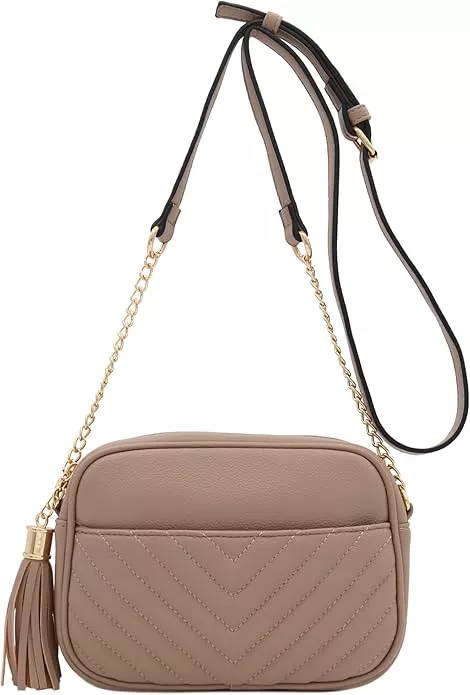 FashionPuzzle Chevron Quilted Crossbody Camera Bag with Chain Strap and  Tassel
