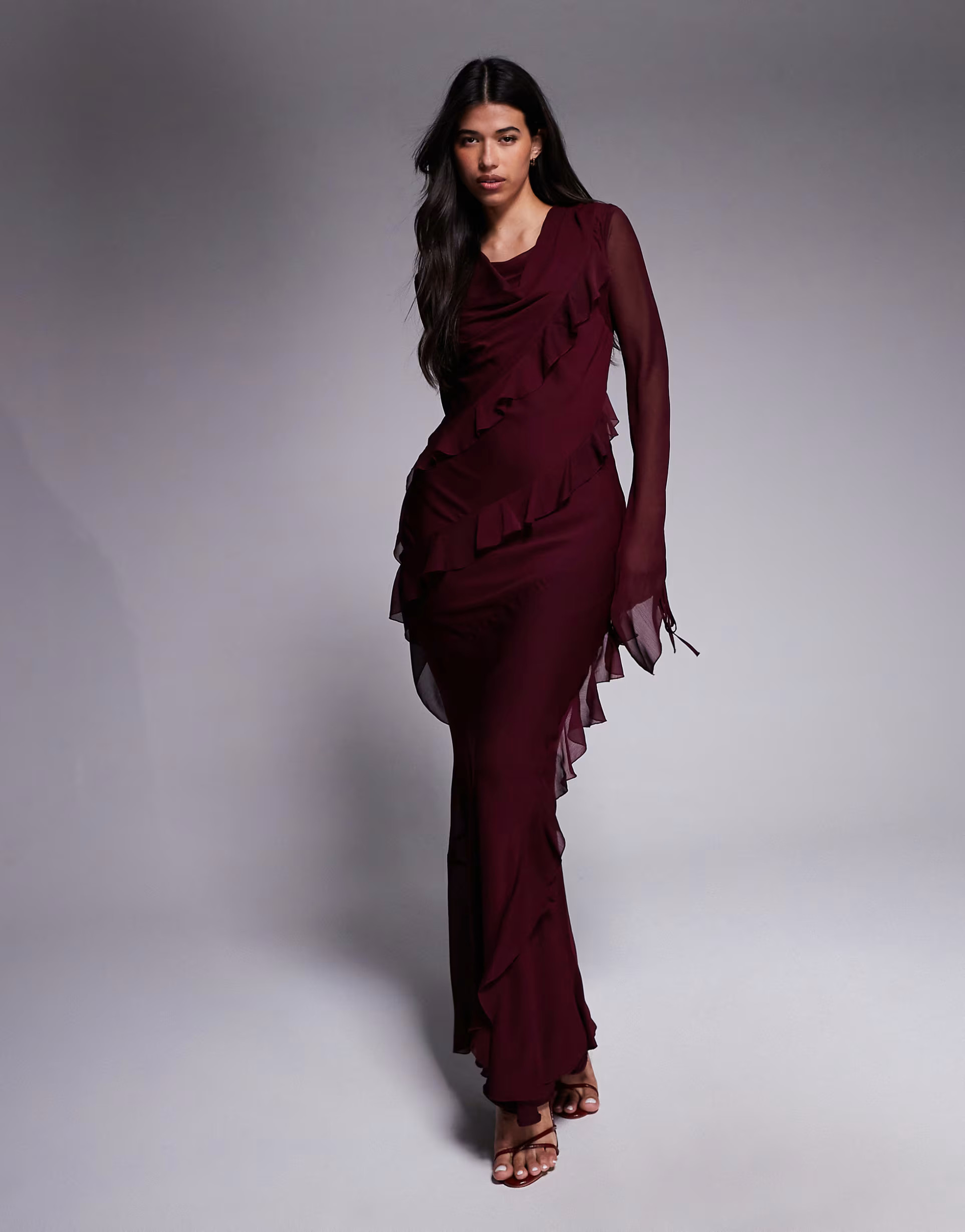 Daska chiffon ruffle maxi dress in burgundy | ASOS | ASOS (Global)