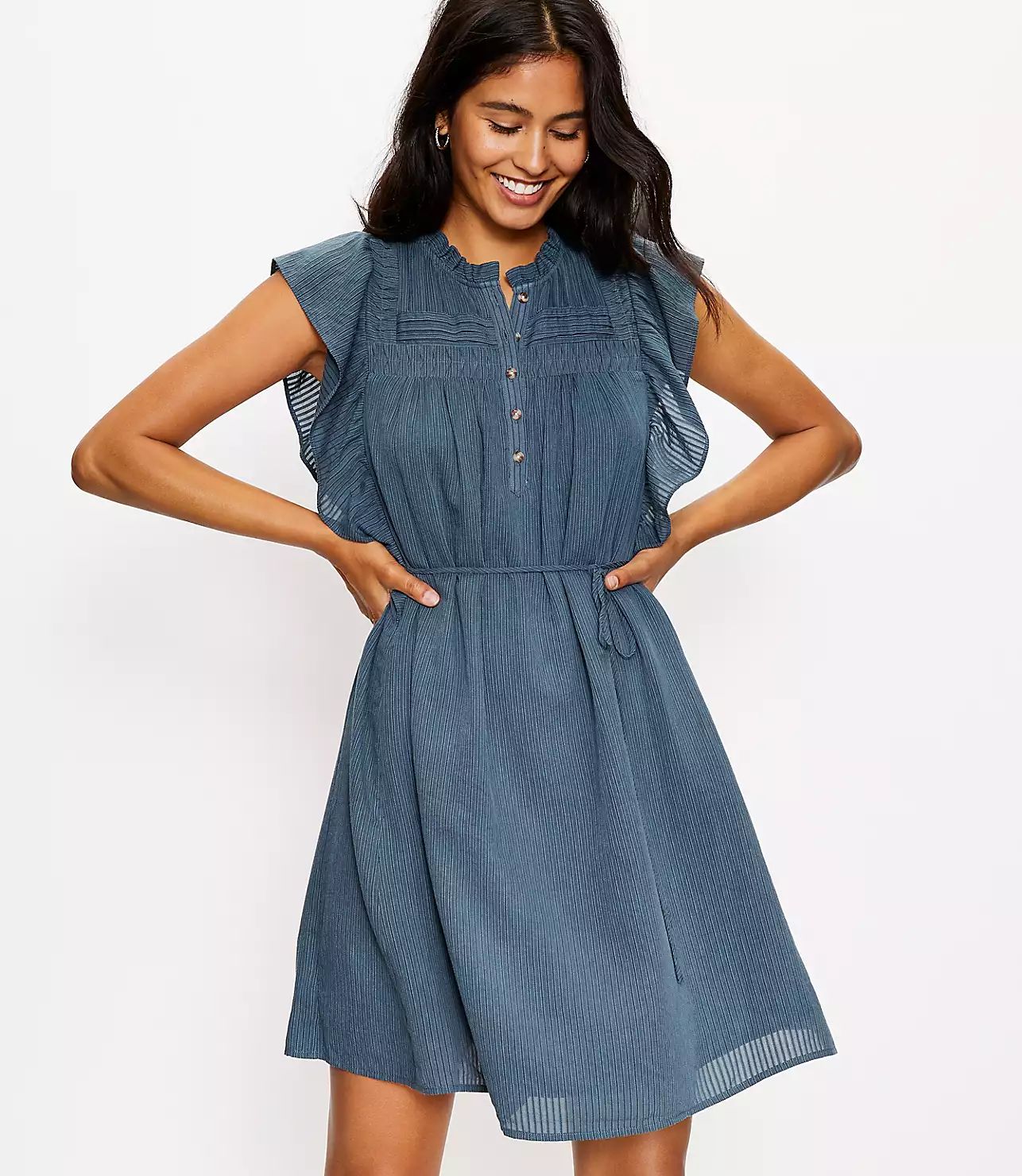 Pintucked Ruffle Swing Dress | LOFT