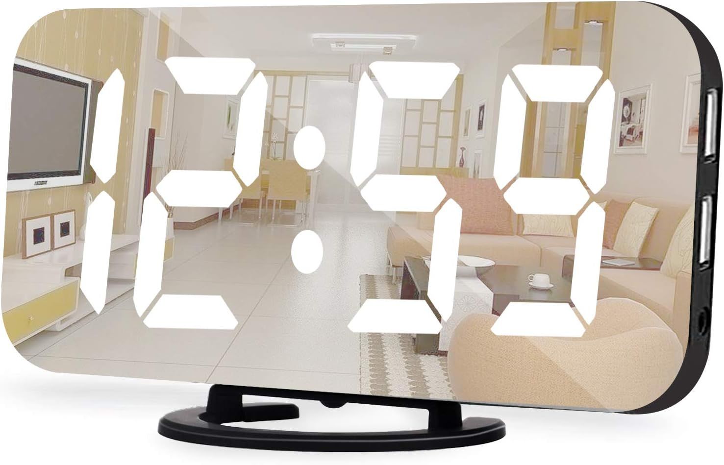 Ygdigital Digital Alarm Clock,6.5 Inch LED Mirror Electronic Clocks,with 2 USB Charging Ports,Sno... | Amazon (US)