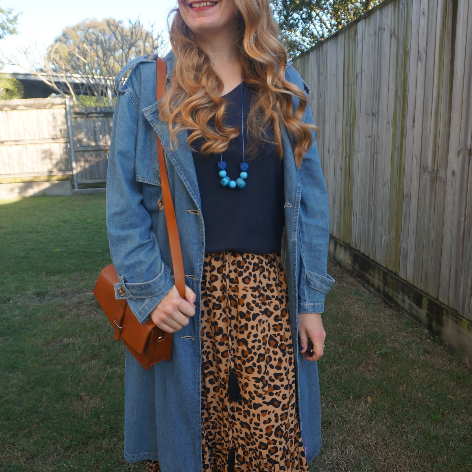 Navy tee, leopard print maxi skirt, vintage Sezane bag and Kmart Anko denim trench coat 💙

#LTKaustralia #LTKwinter