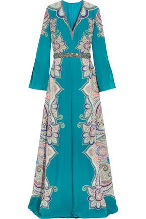 Etro Woman Embellished Paisley-print Silk Gown Teal Size 42 | The Outnet US