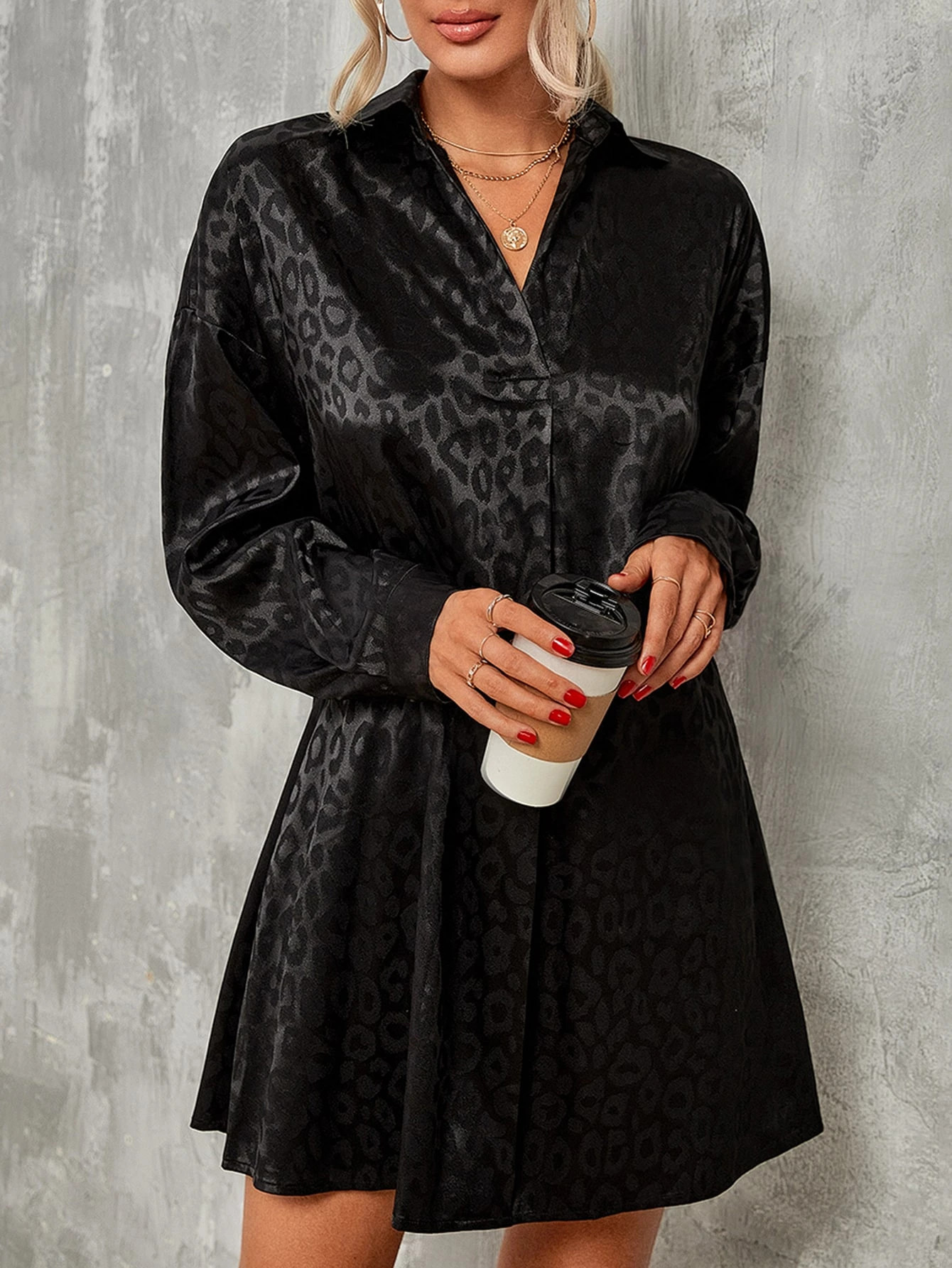 Leopard Drop Shoulder Shirt Dress | SHEIN