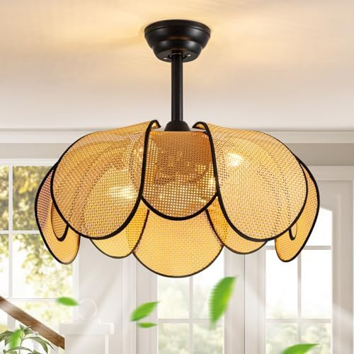 Rattan Fandelier Ceiling Fans with Lights,Boho Black Chandelier Ceiling Fan with Light Remote,Flu... | Amazon (US)